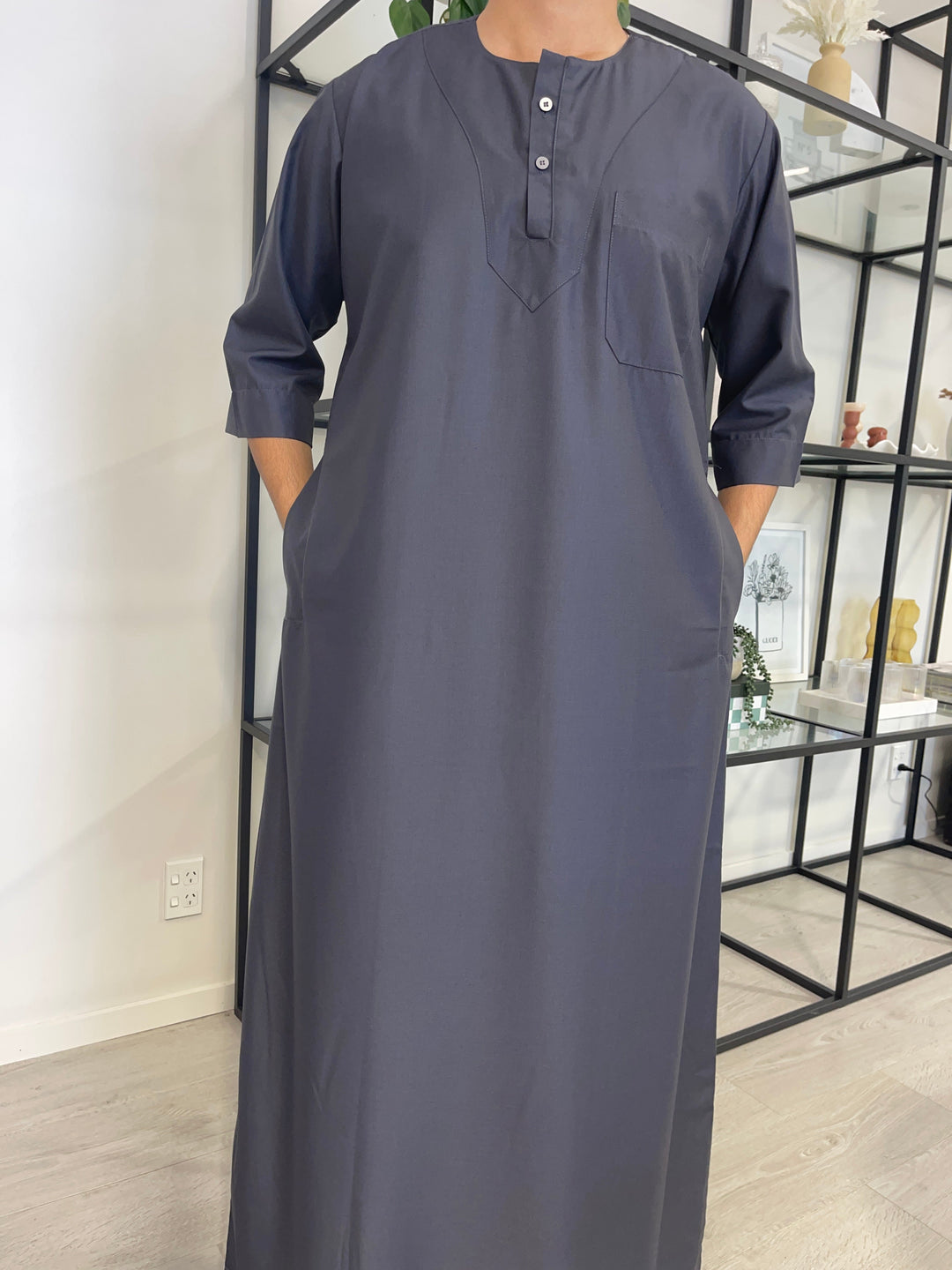 Dark Grey Short Sleeve Thobe