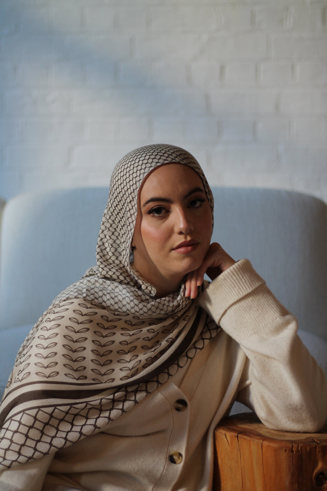 Kufiya Inspired Hijab - Beige